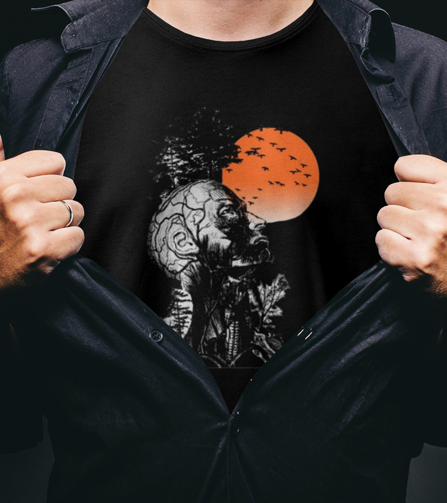 Hangover Alan Human Anatomy Tree Brain Pattern Orange Moon Dark Khaki T-Shirt