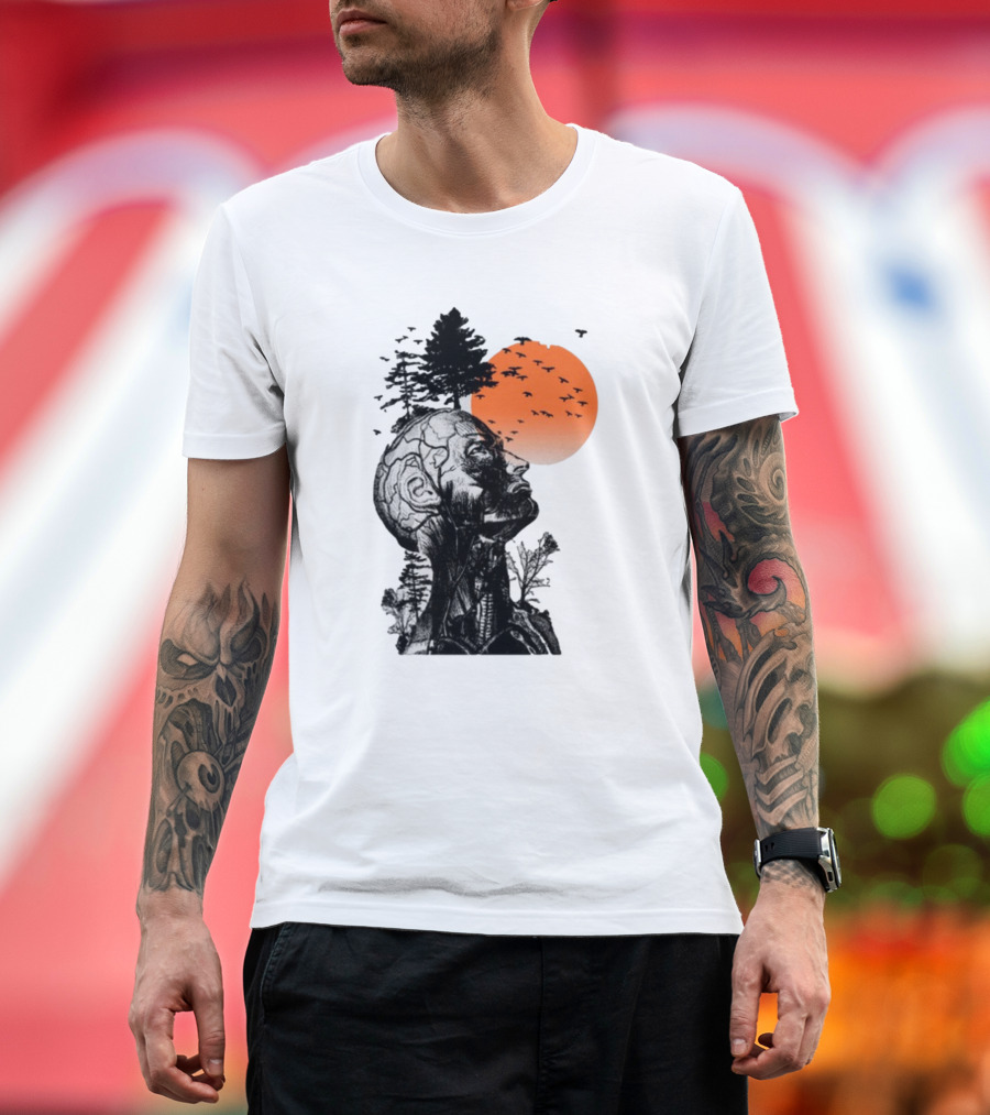 Jason Kelce Hangover Brain Anatomy with Sunset and Flying Birds T-Shirt