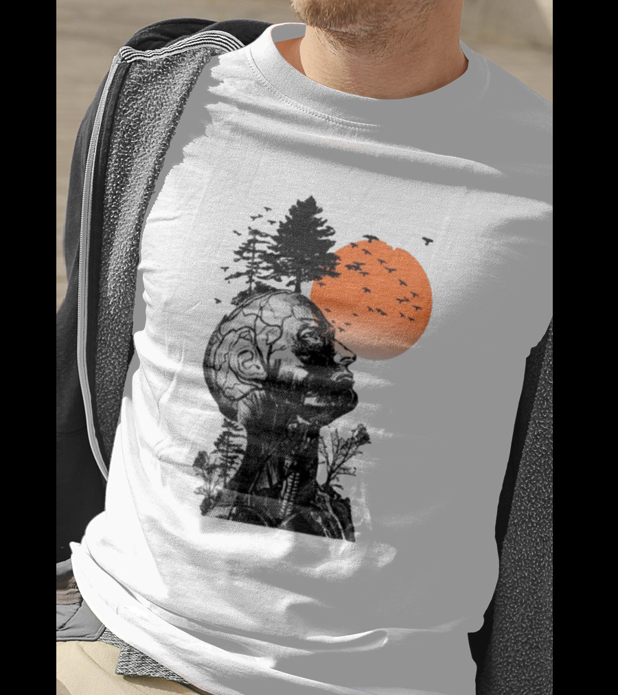 Jason Kelce Hangover Brain Anatomy With Sunset And Flying Birds T-Shirt