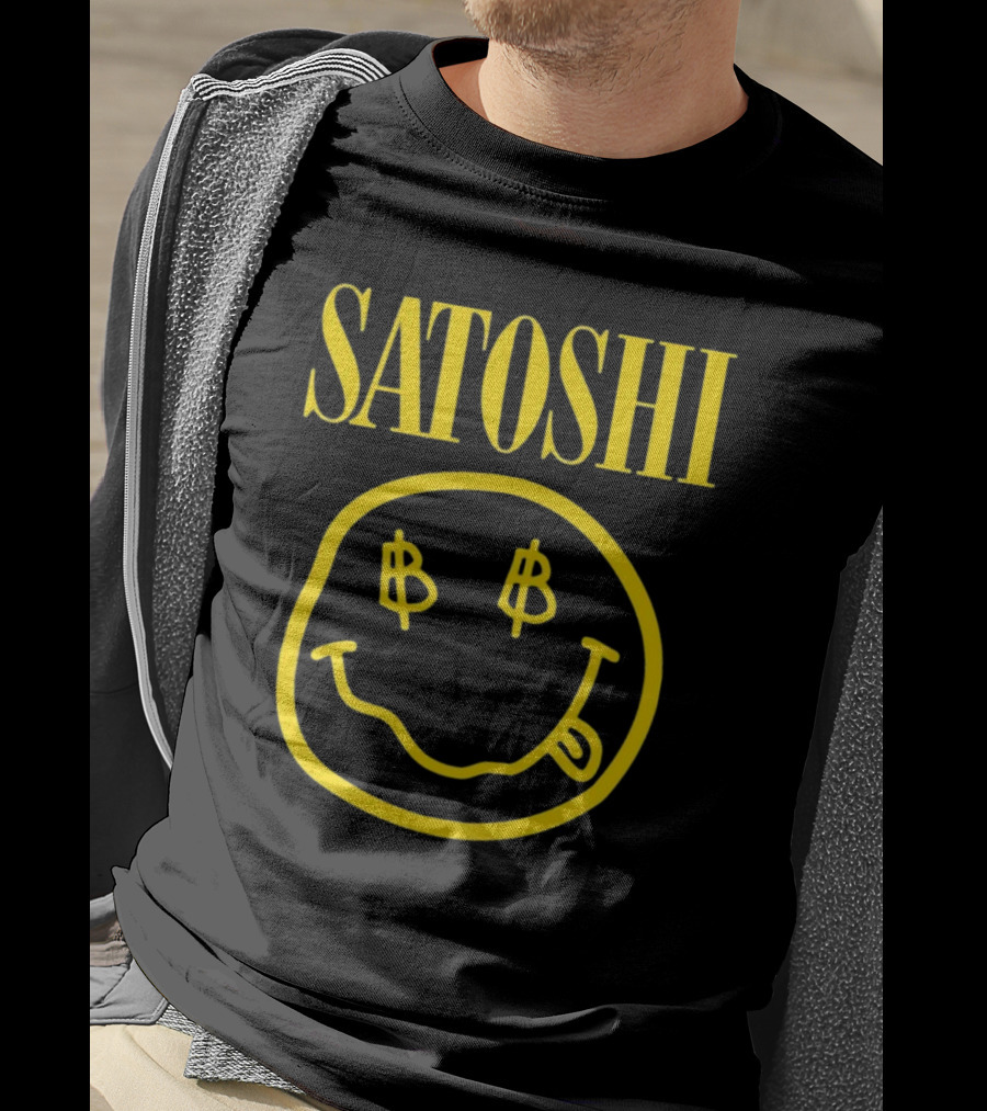 SATOSHI Smiley Face With Bitcoin Symbols T-Shirt