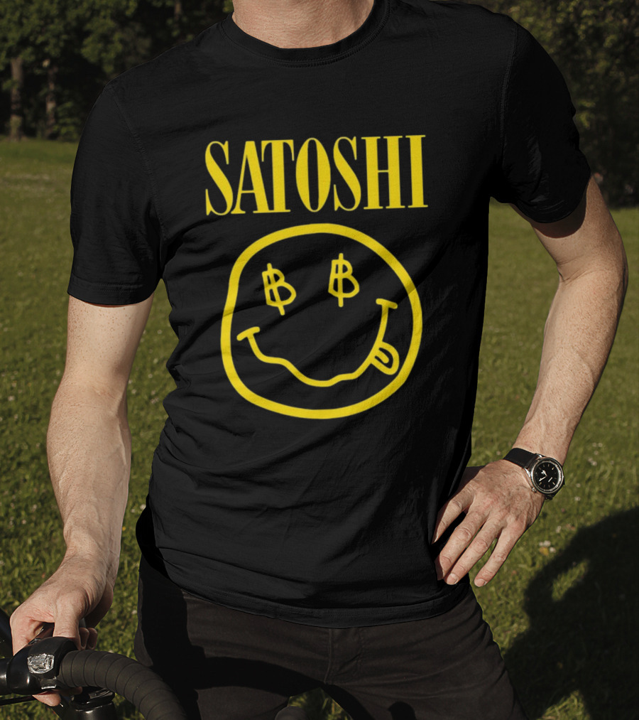 SATOSHI Smiley Face With Bitcoin Symbols T-Shirt
