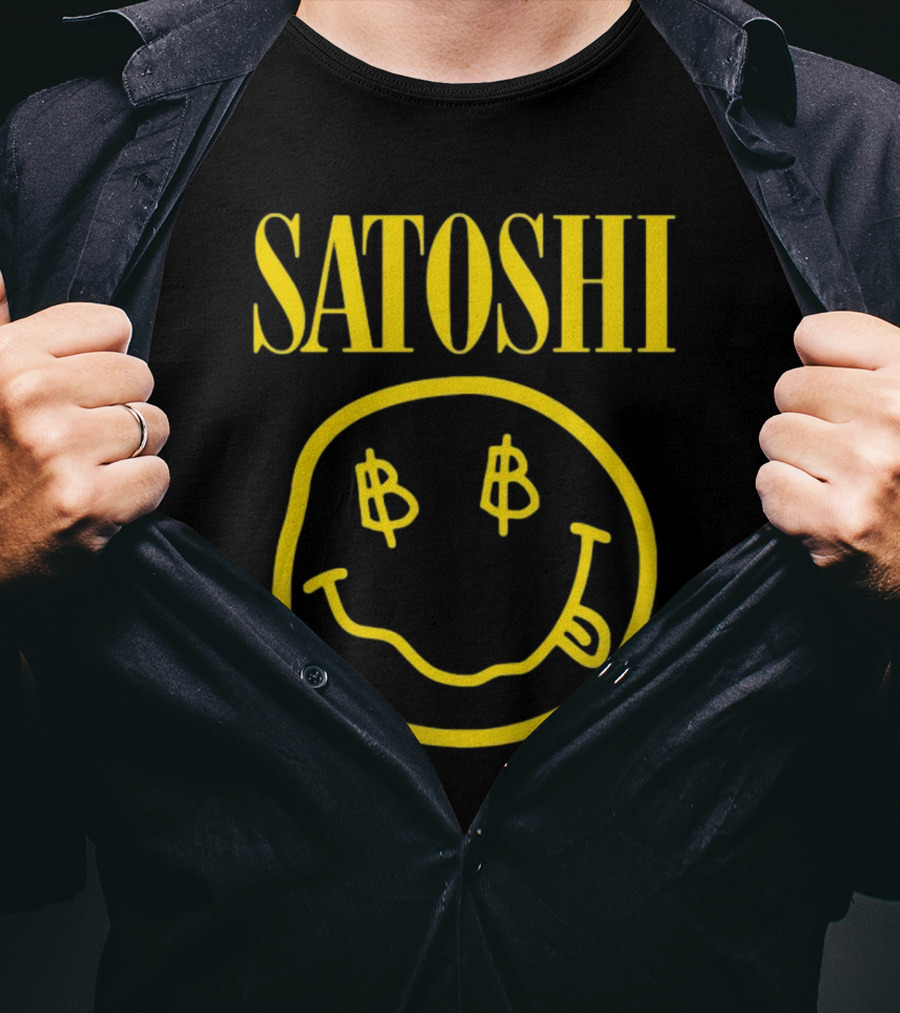 SATOSHI Smiley Face With Bitcoin Symbols T-Shirt