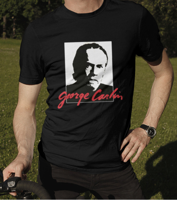George Carlin Sometimes A Little Brain Damage Can Help Black And White Portrait Mike Cessario T-Shirt