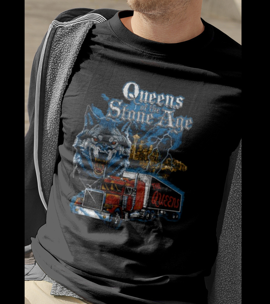 Queens Of The Stone Age Wolf Lightning Truck Seattle Skyline-The Queens T-Shirt