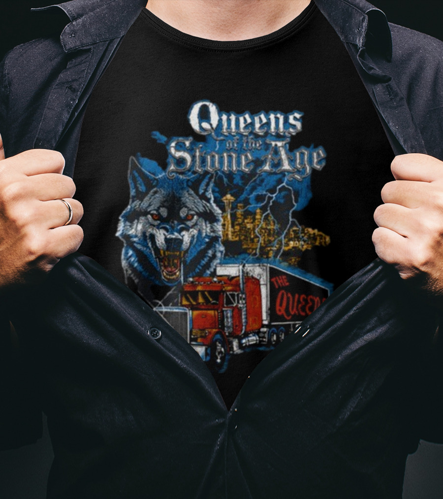 Queens Of The Stone Age Wolf Lightning Truck Seattle Skyline-The Queens T-Shirt