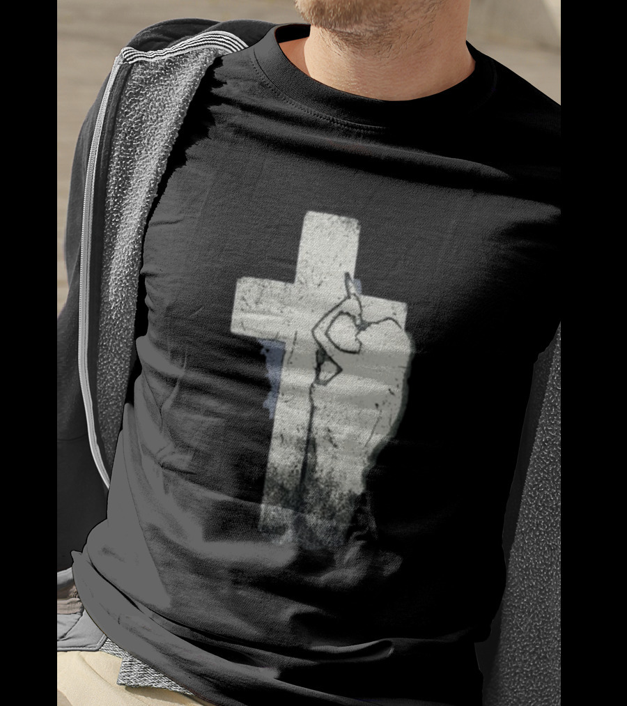 NessaBarrett Crucifix Distressed Standing Figure T-Shirt