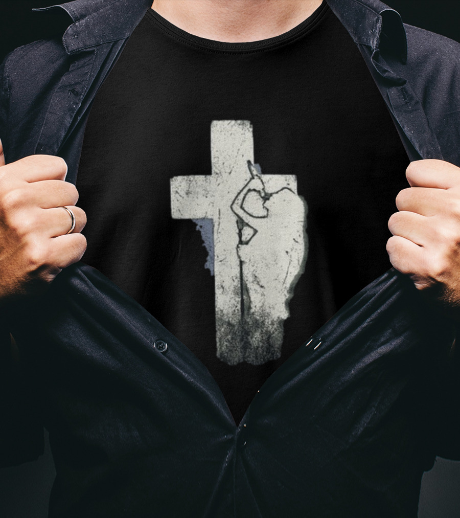 NessaBarrett Crucifix Distressed Standing Figure T-Shirt