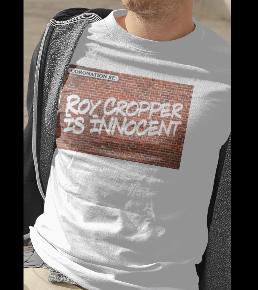 Coronation St Roy Cropper Is Innocent Brick Wall Graffiti Text T-Shirt