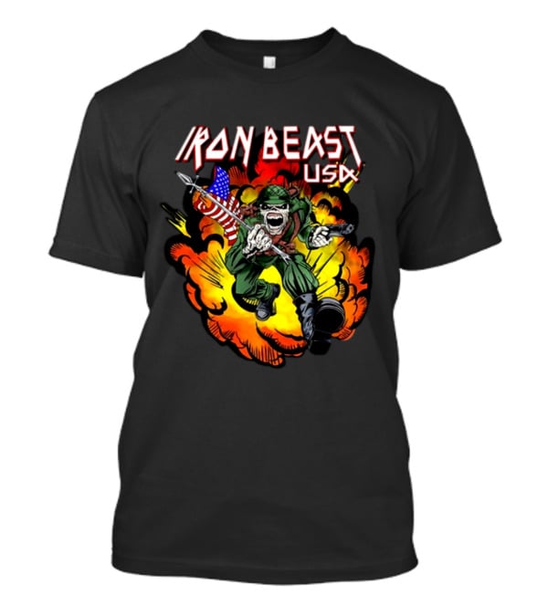 Iron Beast USA Explosive Soldier With American Flag T-Shirt