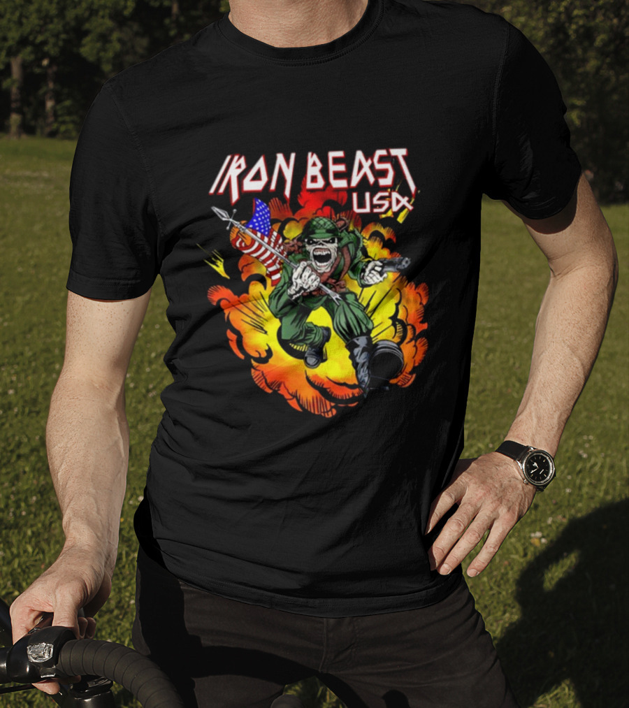 Iron Beast USA Explosive Soldier With American Flag T-Shirt