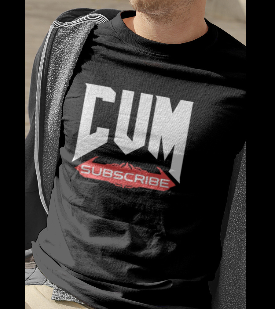 CUM Subscribe Doom Inspired Logo Gaming Meme T-Shirt