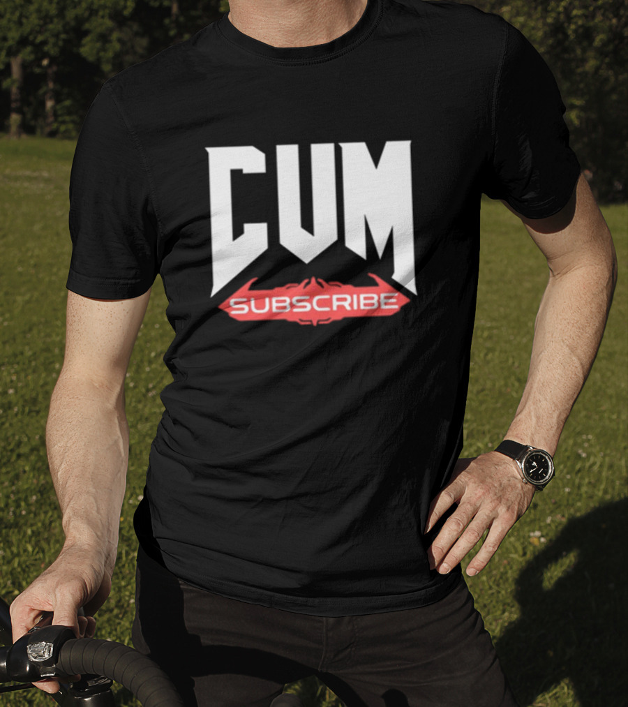CUM Subscribe Doom Inspired Logo Gaming Meme T-Shirt