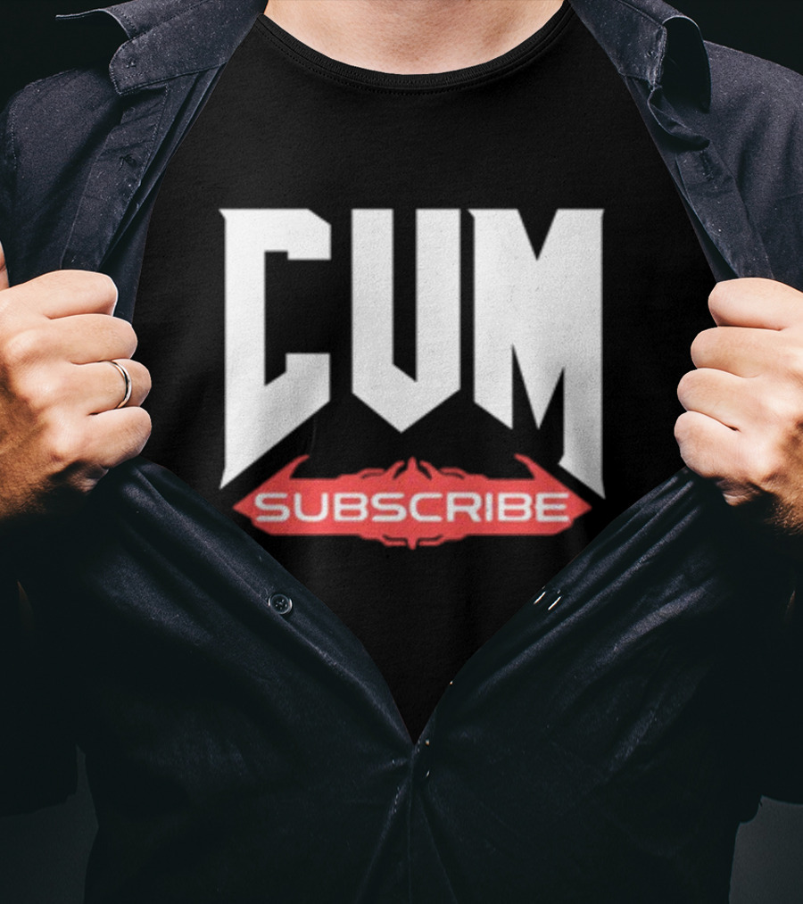 CUM Subscribe Doom Inspired Logo Gaming Meme T-Shirt