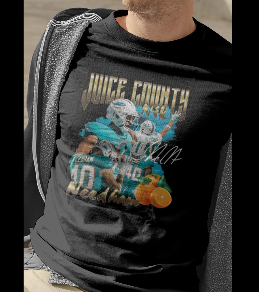 Clincboyzclothing Juice County Nik Needham Dolphins Football Player Signature Oranges T-Shirt