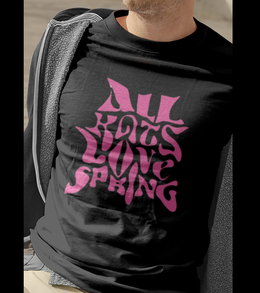 Madkat Mr. Kat All Kats Love Spring Groovy Pink Phrase T-Shirt