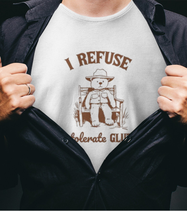I Refuse To Tolerate Gluten Oldschoolcult Bear In Chair T-Shirt
