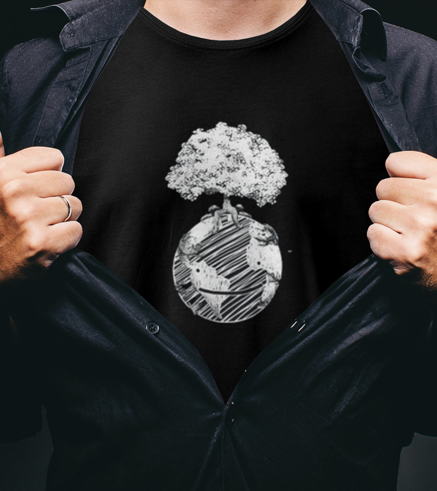 Dream Earth Day Organic Tree And Planet Sketch T-Shirt