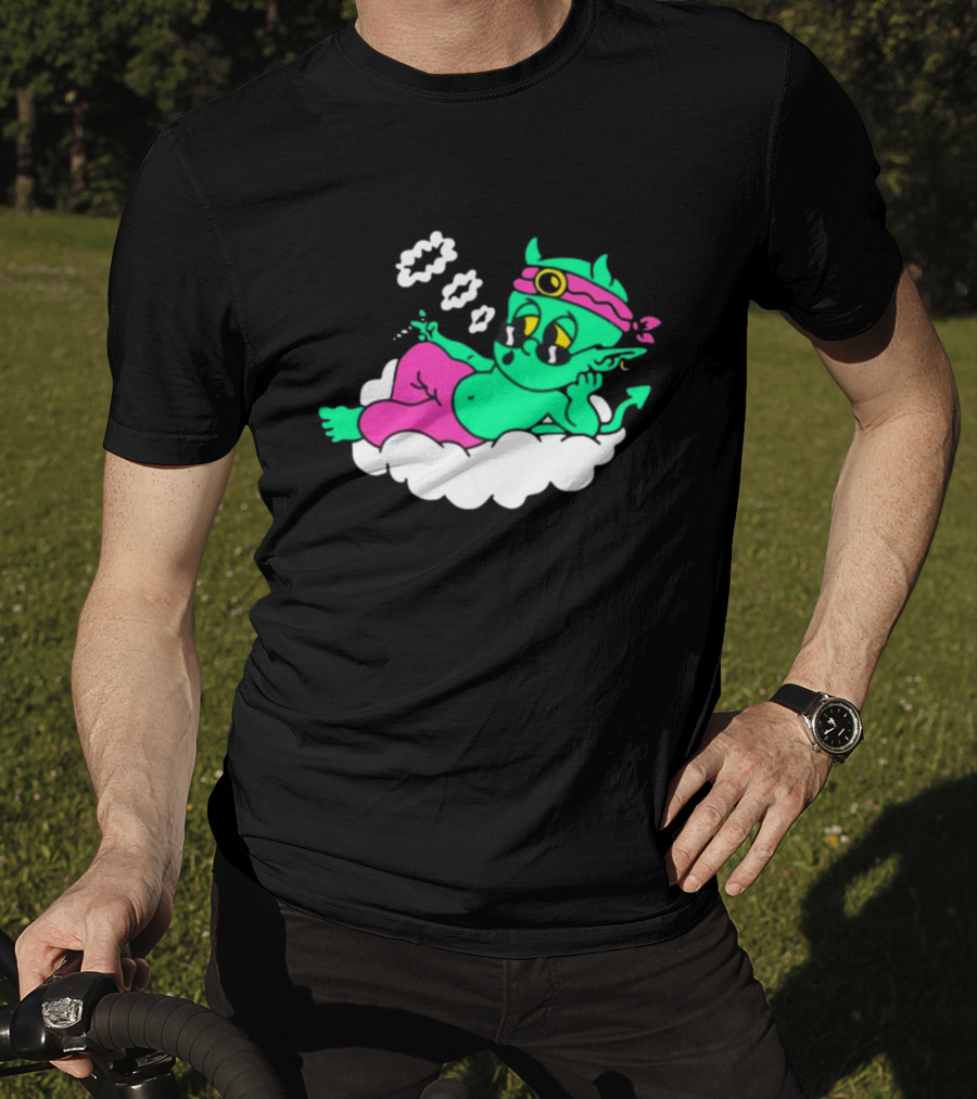 Supermega Funny Brothers Devils Lettuce Smoking Cartoon Demon Cloud T-Shirt