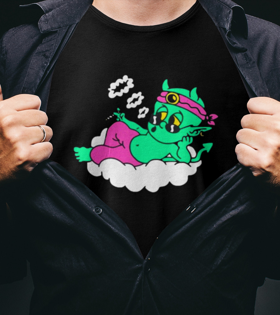 Supermega Funny Brothers Devils Lettuce Smoking Cartoon Demon Cloud T-Shirt