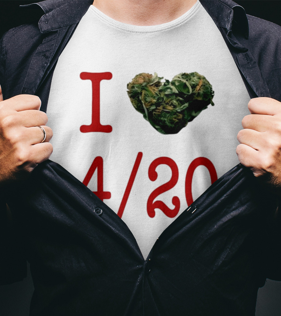 I Love 420 Day Heart Made Of Cannabis T-Shirt