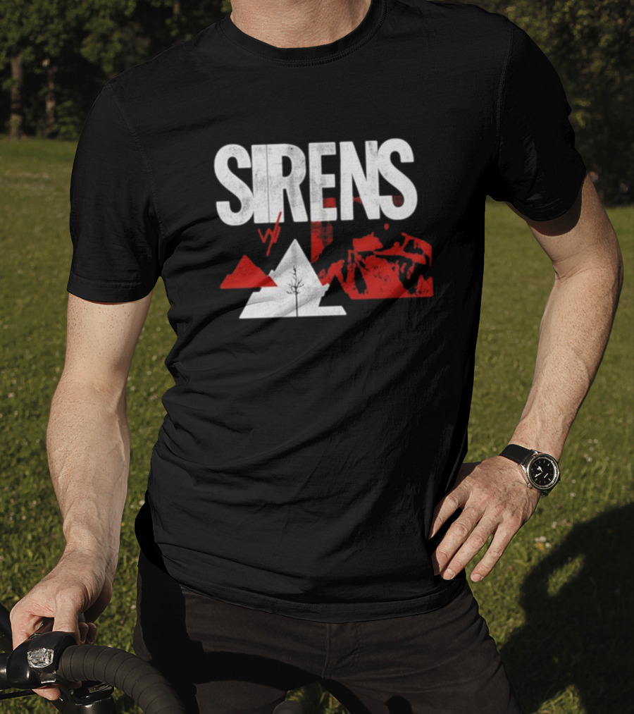 Sirens Mountain Tree Red Abstract Collage T-Shirt