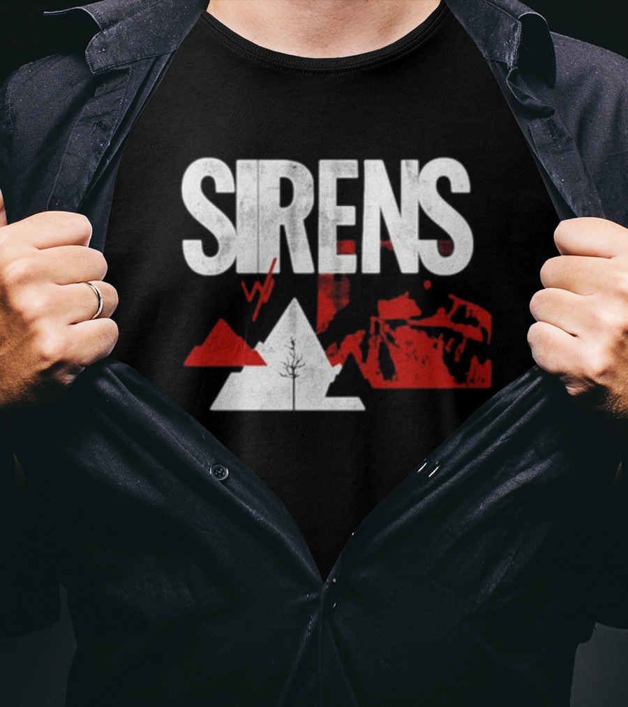 Sirens Mountain Tree Red Abstract Collage T-Shirt