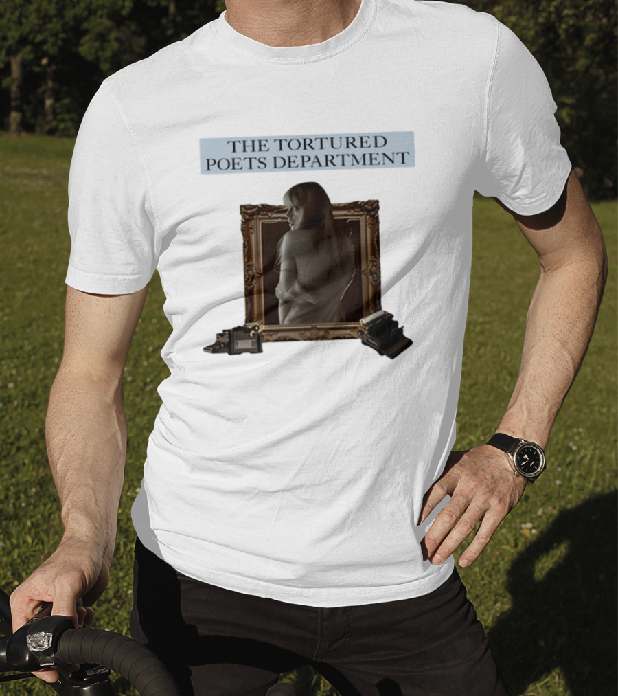Chartsandshirts The Tortured Poets Department Framed Figure With Books And Typewriter T-Shirt