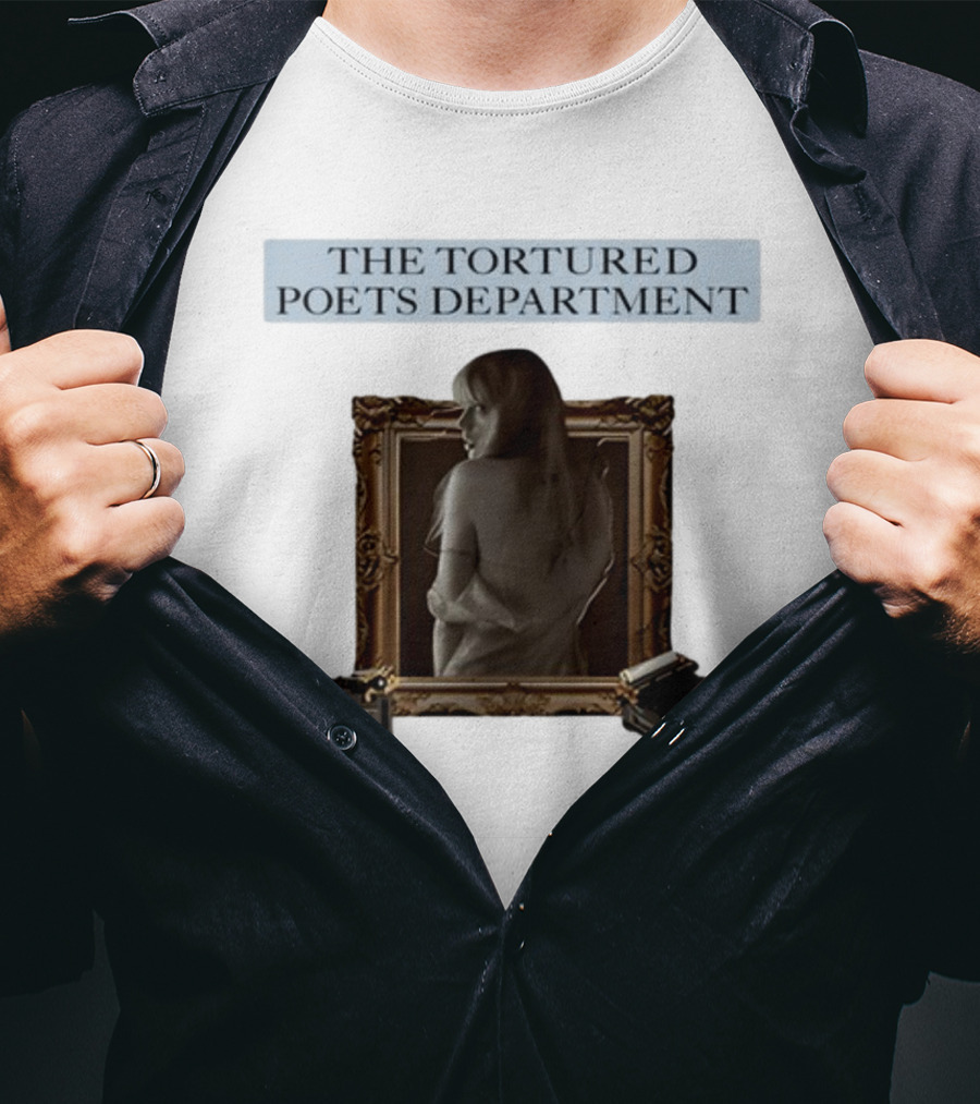 Chartsandshirts The Tortured Poets Department Framed Figure With Books And Typewriter T-Shirt