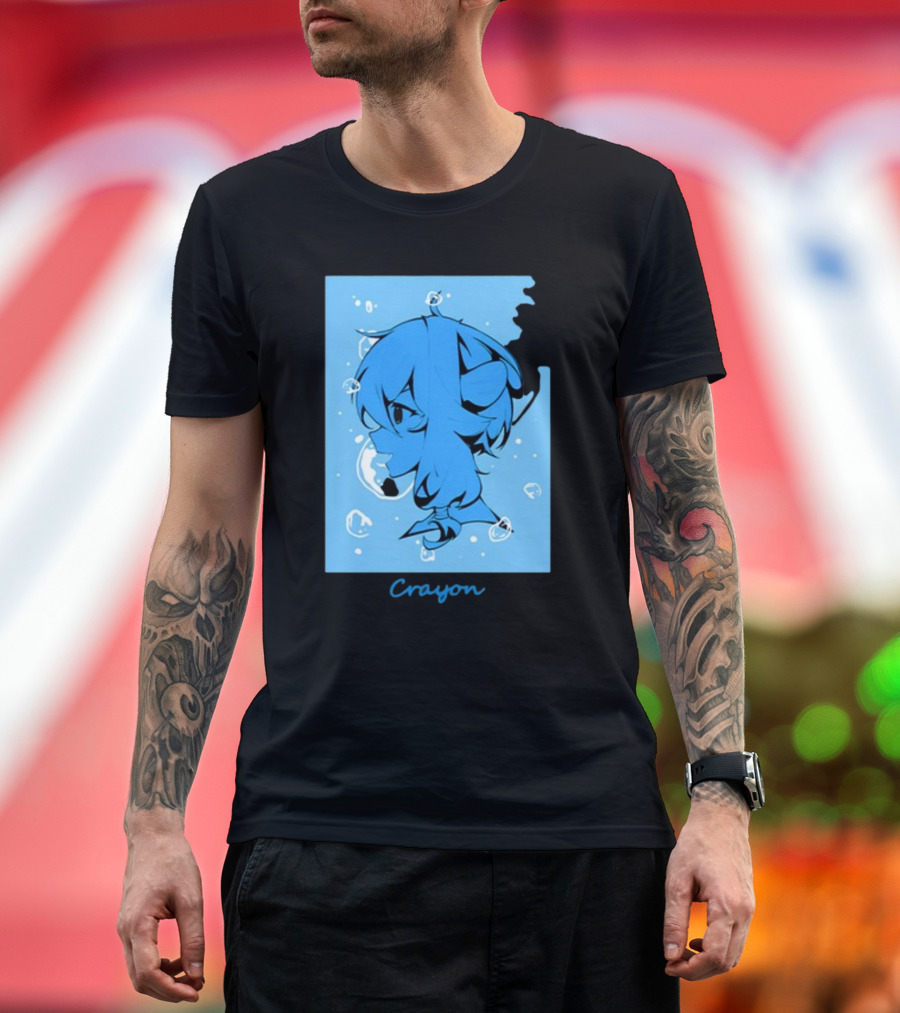 Crayon Submerged Blue Anime Head With Bubbles T-Shirt