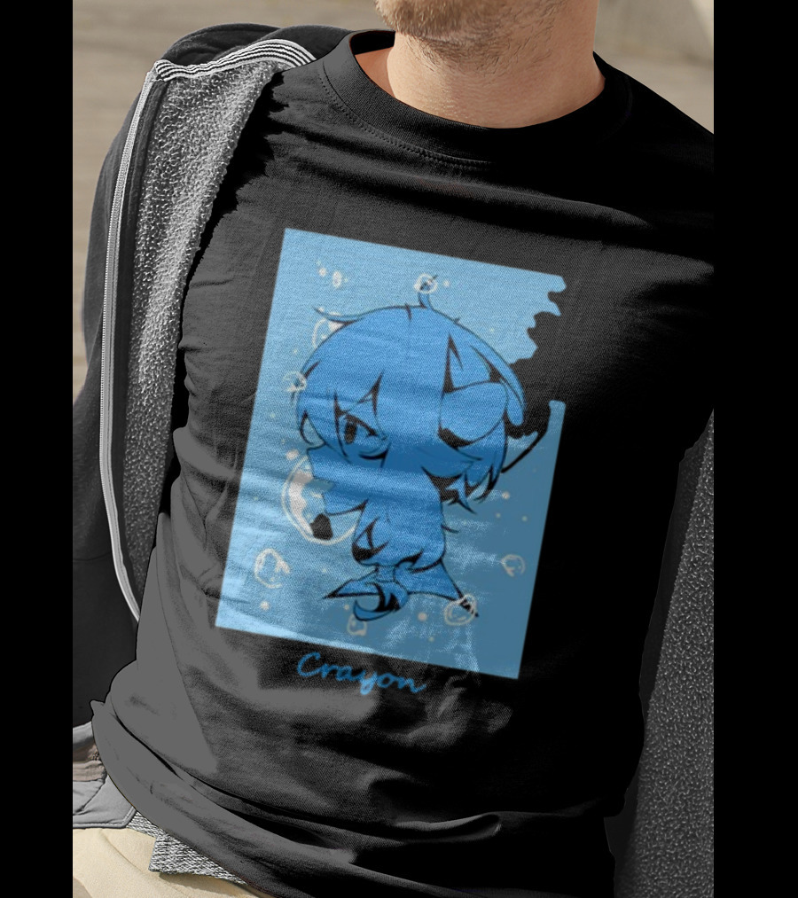 Crayon Submerged Blue Anime Head With Bubbles T-Shirt