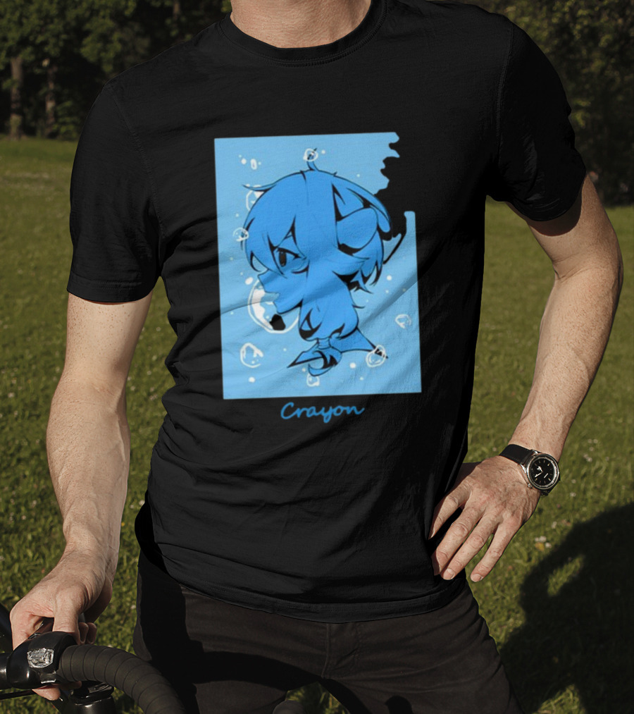 Crayon Submerged Blue Anime Head With Bubbles T-Shirt