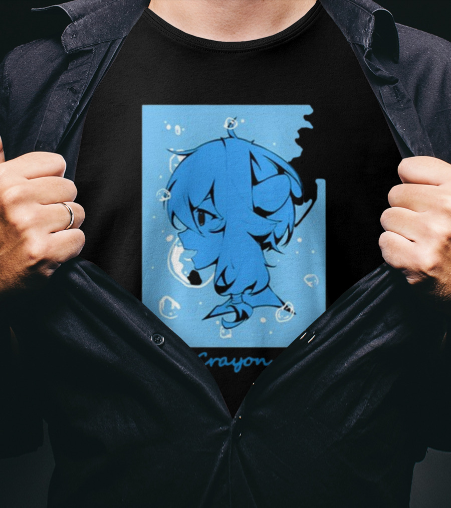 Crayon Submerged Blue Anime Head With Bubbles T-Shirt