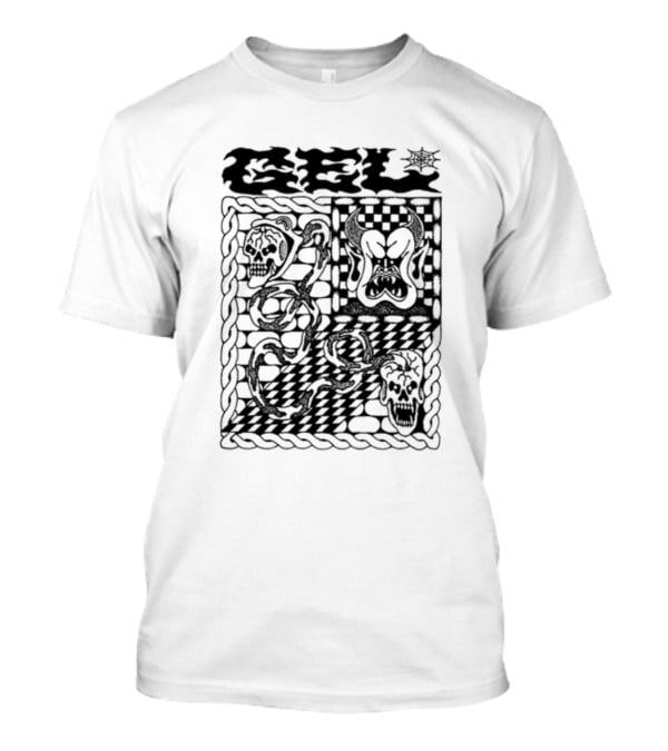 Gel Skull Chains Flames Checkered T-Shirt