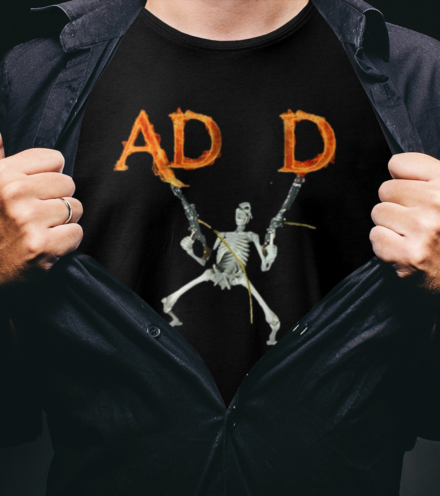 ADHD Skeleton Dual-Wielding Fiery Guns T-Shirt