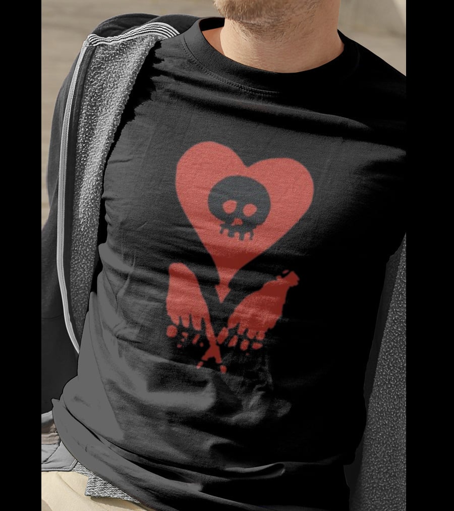 Alkalinetrio Fingers Crossed Red Heart Skull And Bones T-Shirt
