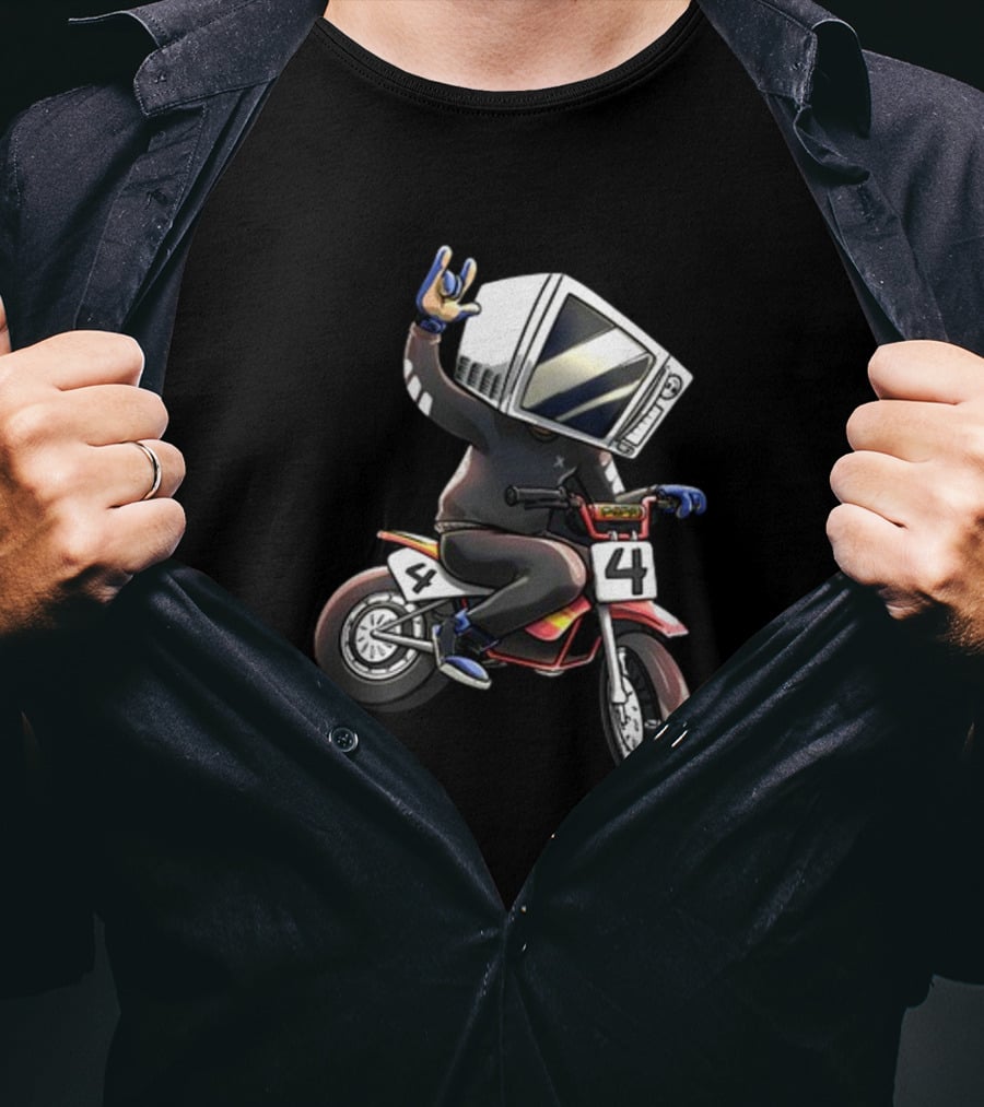 Makethehoodsmile Microwave Man Riding Number 4 Motorcycle T-Shirt