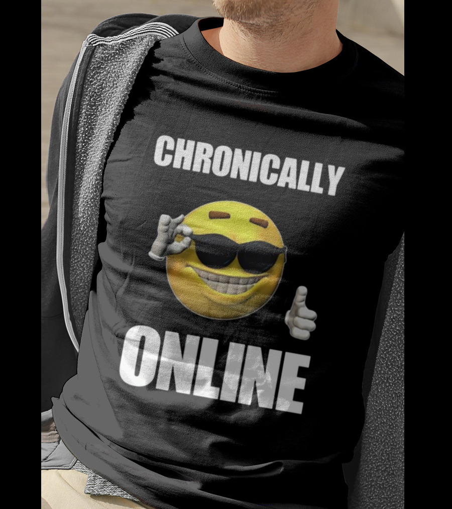 Chronically Online Cool Sunglasses Thumbs Up Emoji T-Shirt