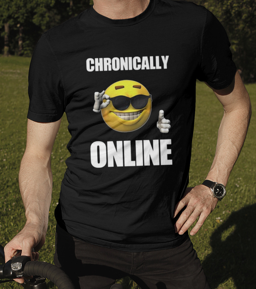 Chronically Online Cool Sunglasses Thumbs Up Emoji T-Shirt