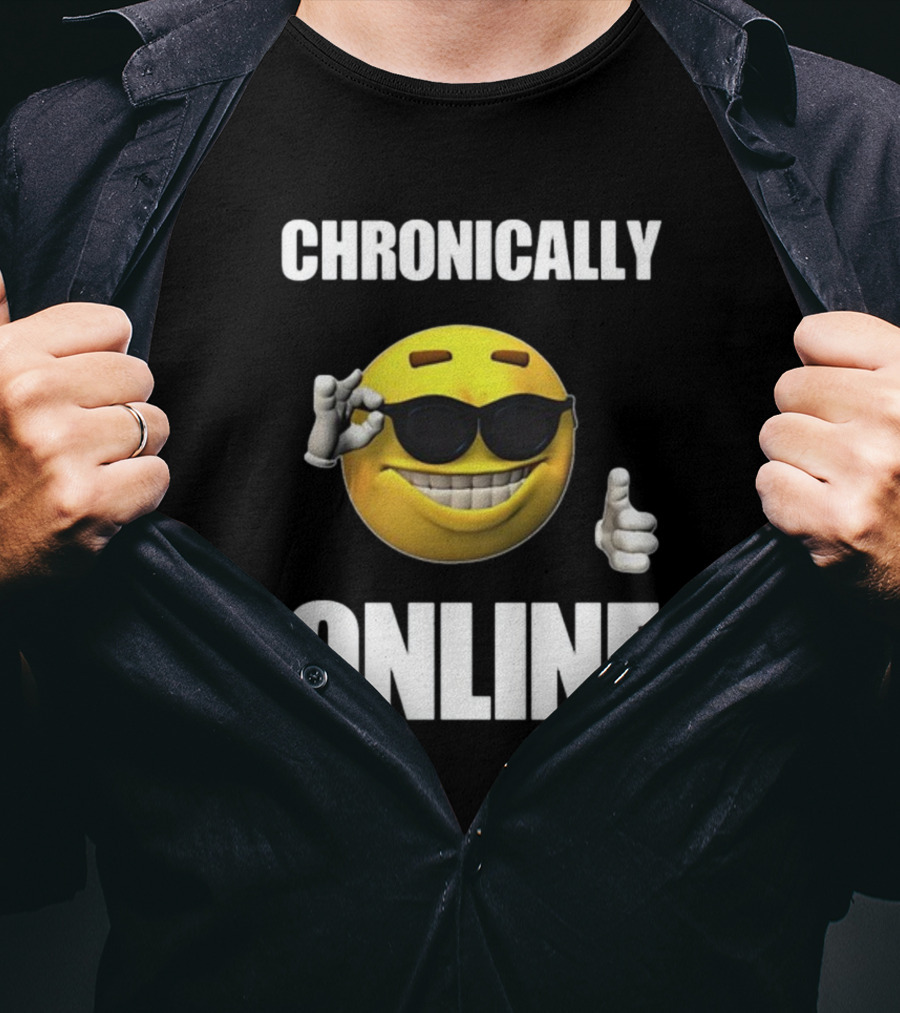 Chronically Online Cool Sunglasses Thumbs Up Emoji T-Shirt