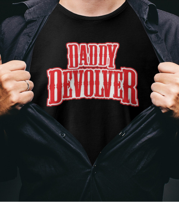 Daddy Devolver Red Western Typography T-Shirt