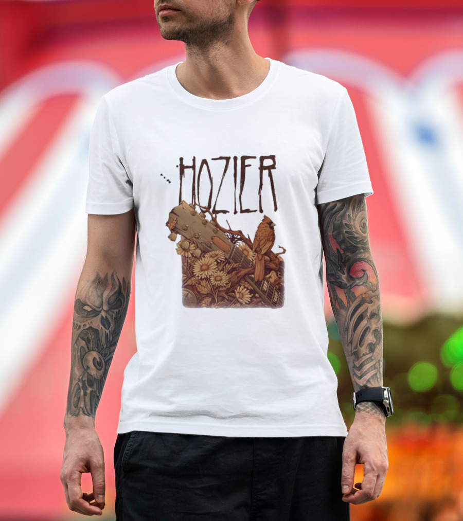 Hozier Jacksonville May 7 Show Guitar and Floral Bird T-Shirt