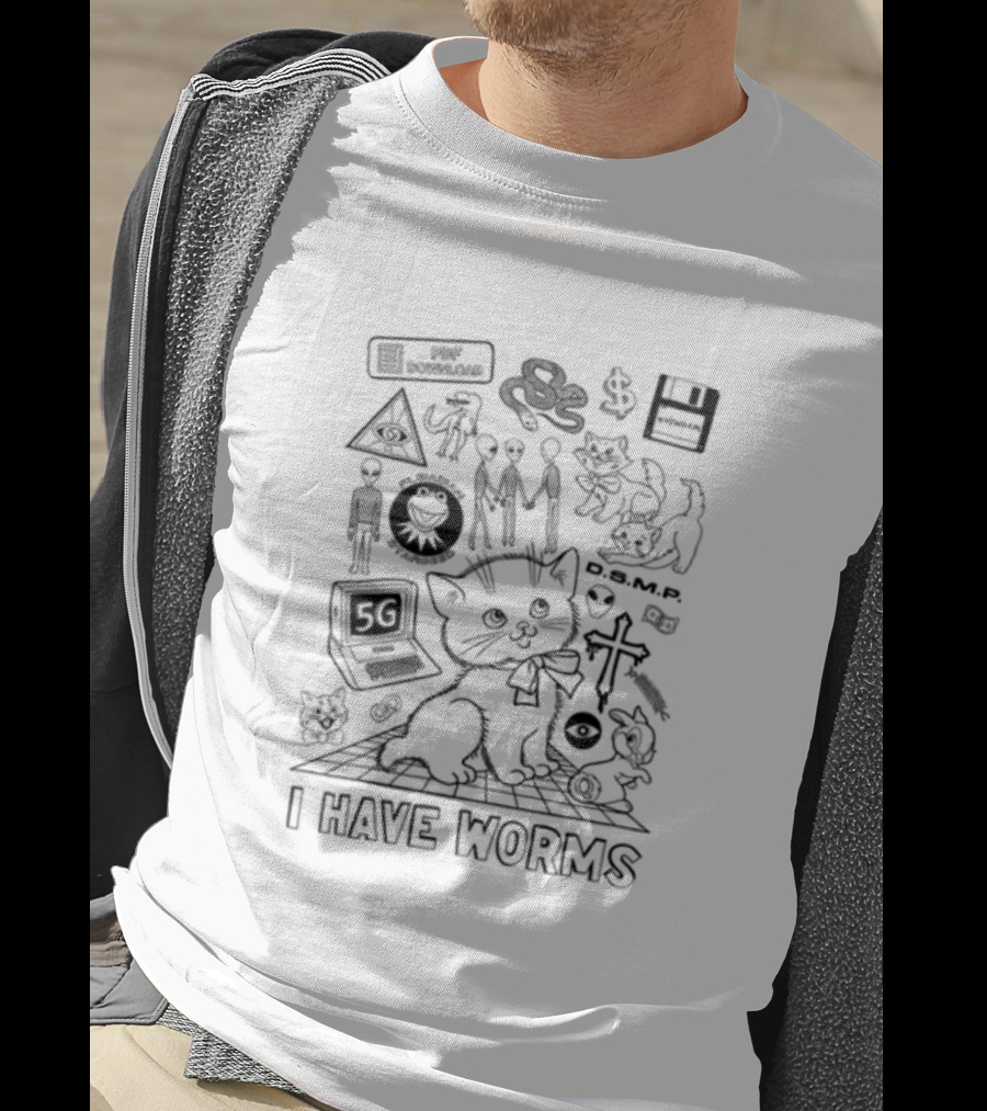 Webworm Cursed 5G Kitty With Aliens D.S.M.P. I Have Worms T-Shirt