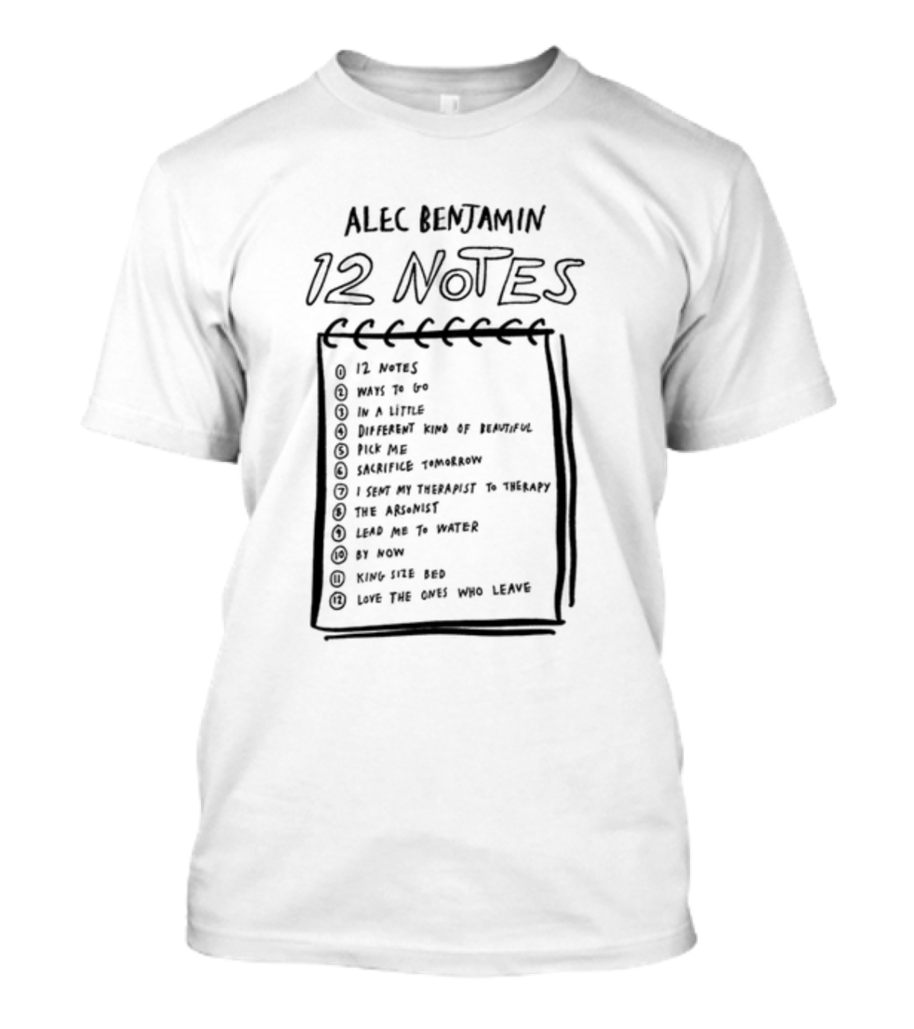 Alec Benjamin 12 Notes Album Tracklist Songs T-Shirt