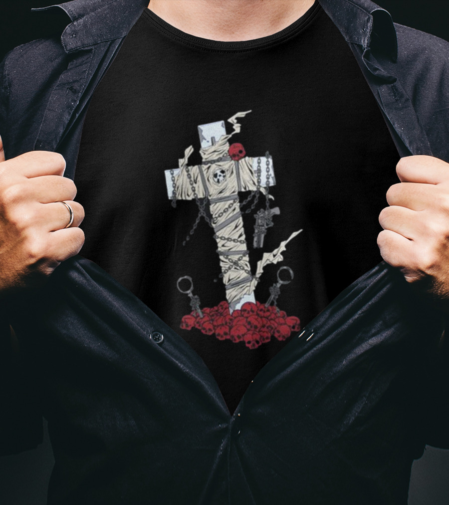 Trigun Nicholas D. Wolfwood Cross With Chains And Skulls T-Shirt