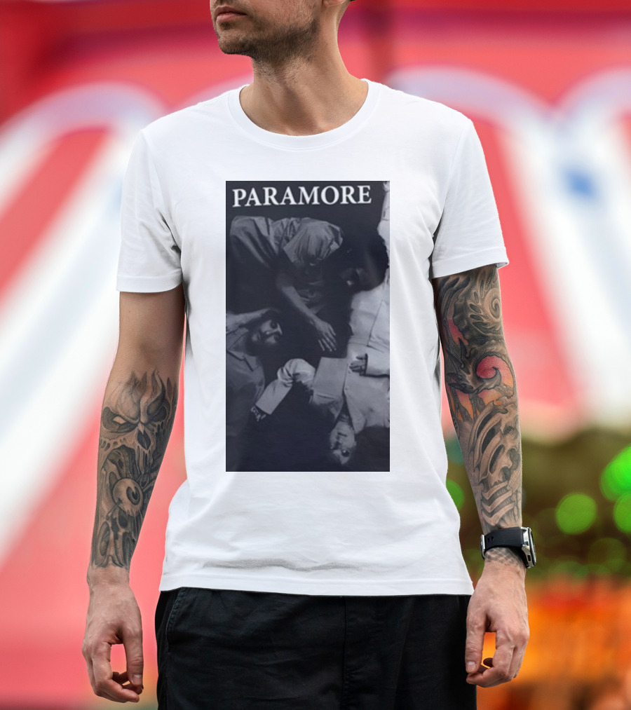 Paramore Black and White Band Photo Trio Lying Down T-Shirt