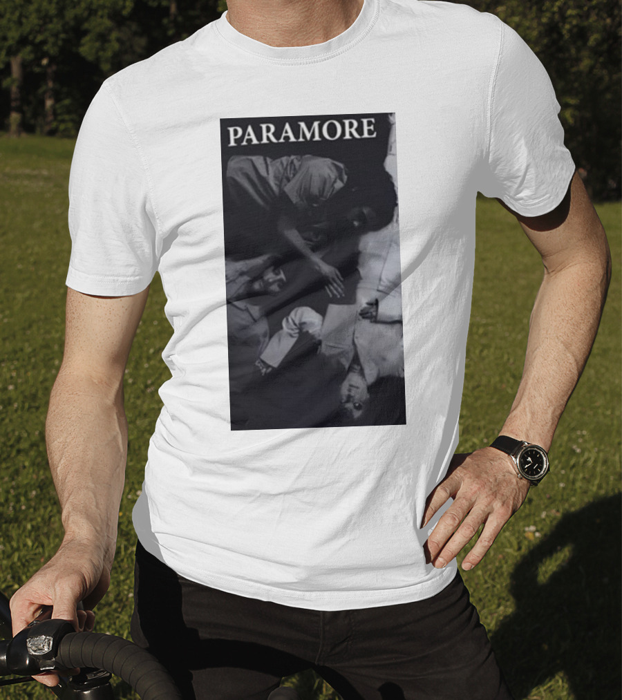 Paramore Black And White Band Photo Trio Lying Down T-Shirt
