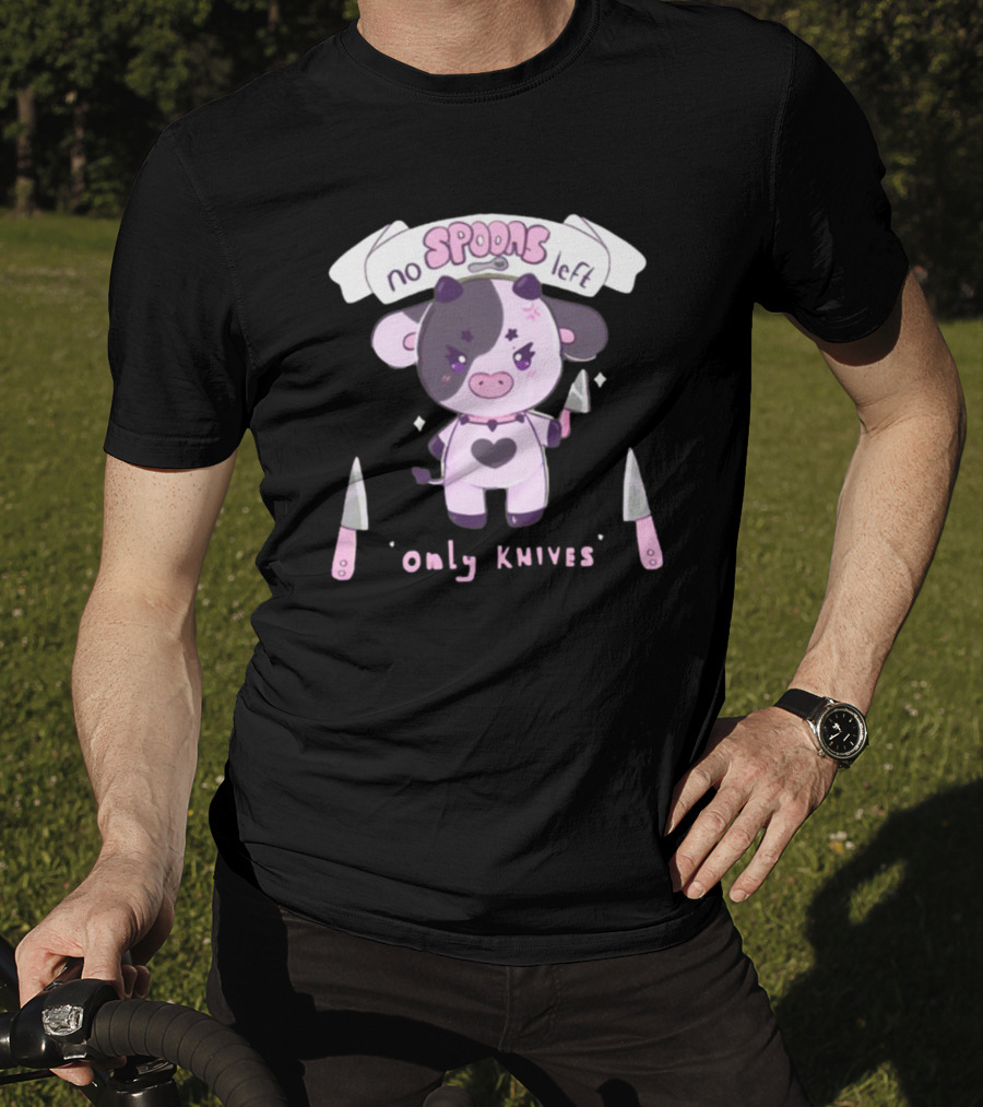 No Spoons Left Only Knives Angry Cow With Heart And Cute Pastel Knives T-Shirt