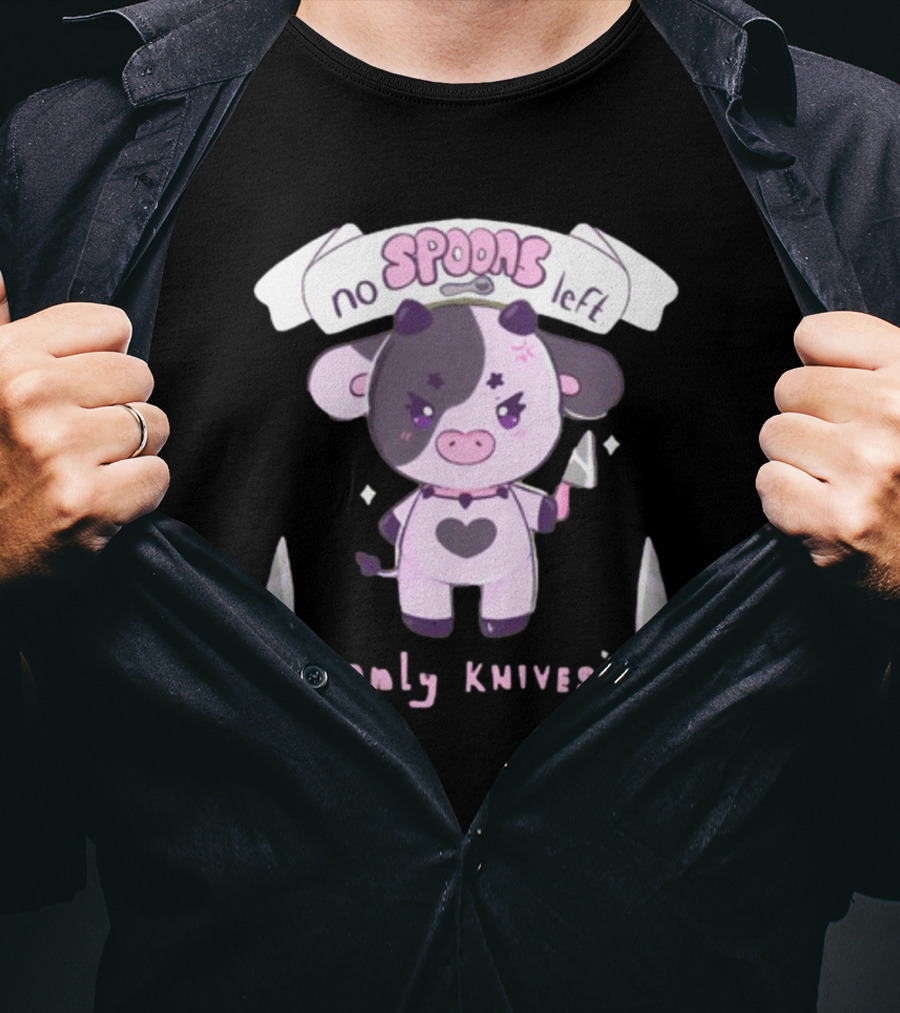 No Spoons Left Only Knives Angry Cow With Heart And Cute Pastel Knives T-Shirt