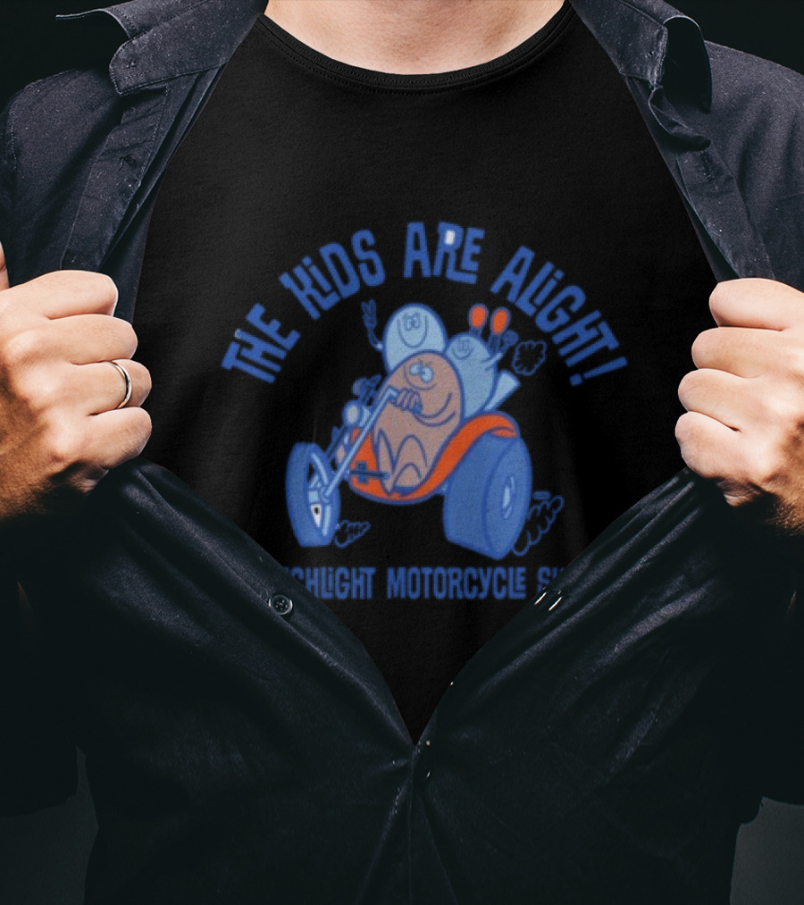 The Kids Are Alright Fartco Matchlight Motorcycle Show Cartoon Characters Riding Tricycle T-Shirt