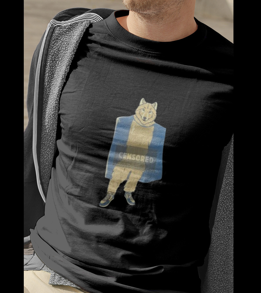 Censored Wolf In Suit With Blue Background T-Shirt